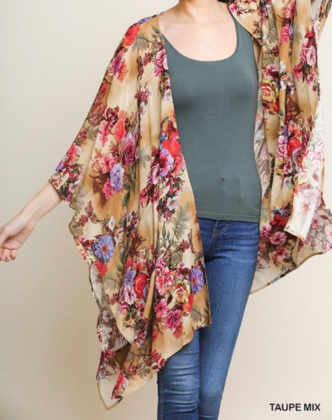 Taupe floral mix kimono