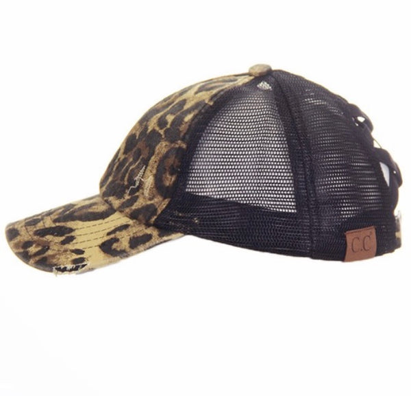 C.C. Leopard/black ponytail trucker hat