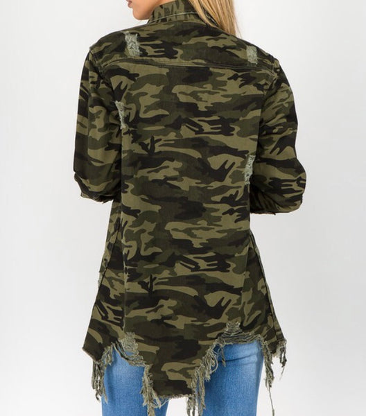 Distressed Camo shirt jacket