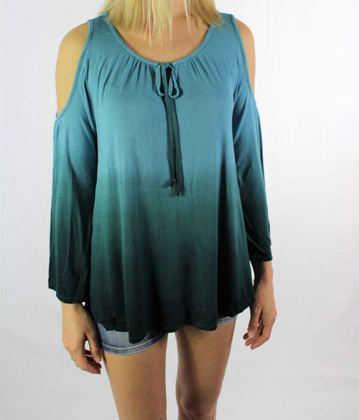 Teal ombré cold shoulder top