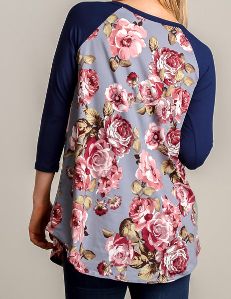 Navy floral raglan top