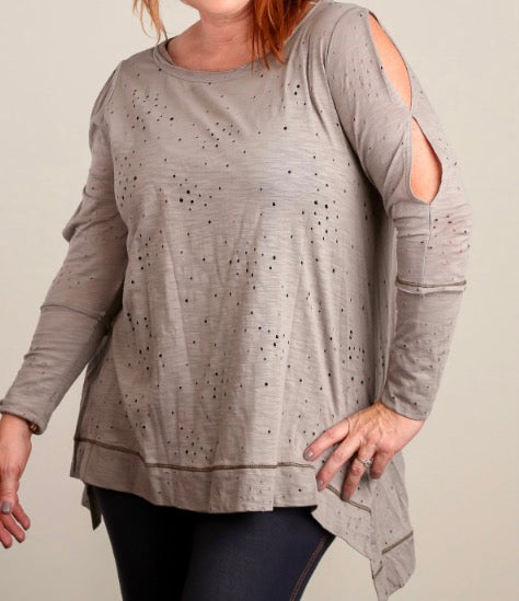 Plus taupe cutout top