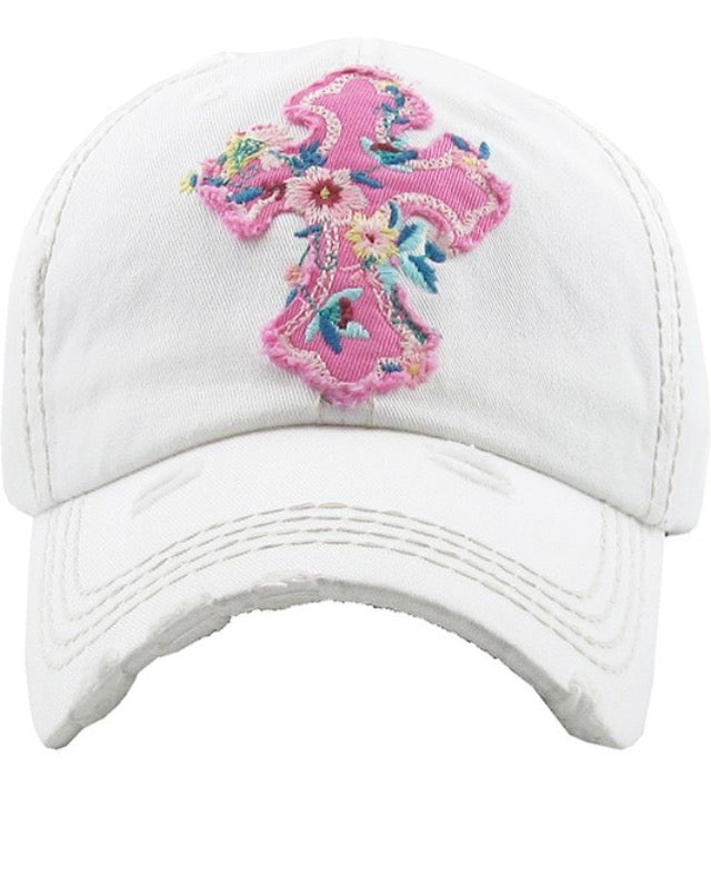 Floral cross hat