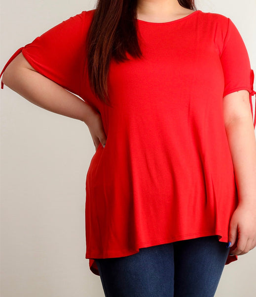 Plus red tie short sleeve top