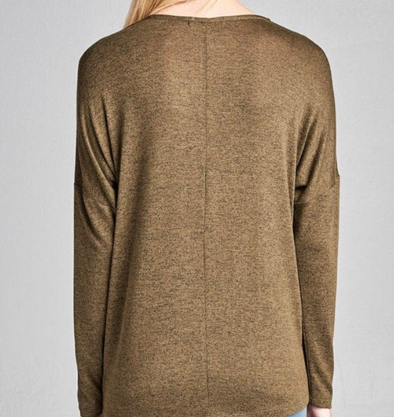 Taupe v-neck hacci top