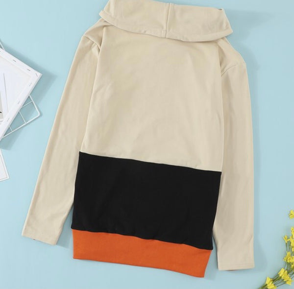 Pumpkin face cowl neck sweatshirt