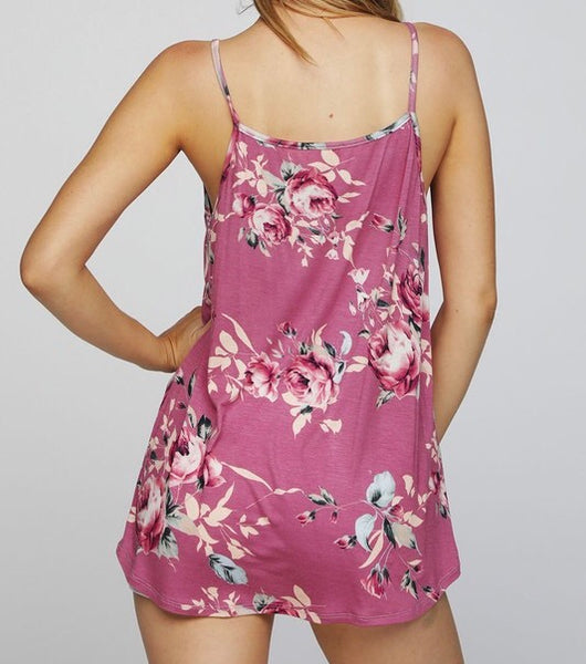 Floral caged neck tank
