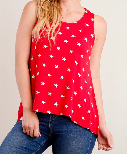 Red star print tank with back detail