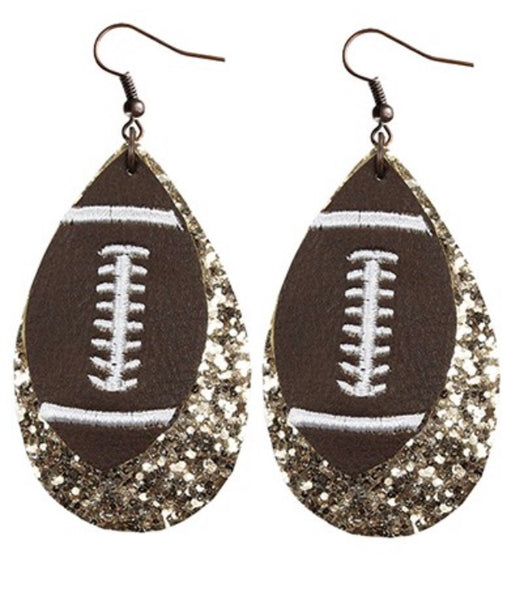 Earrings leather football and glitter
