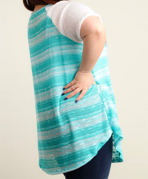 Plus mint striped short sleeve raglan top