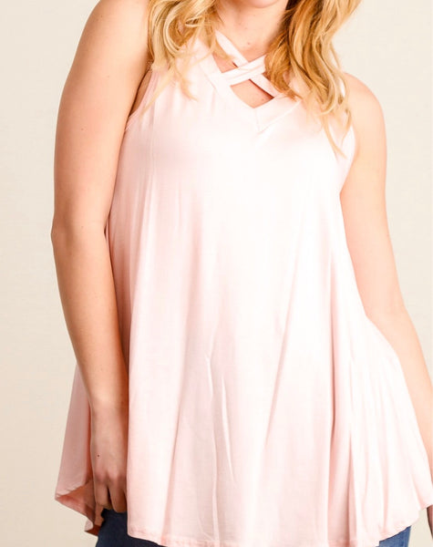 Light pink sleeveless crisscross top