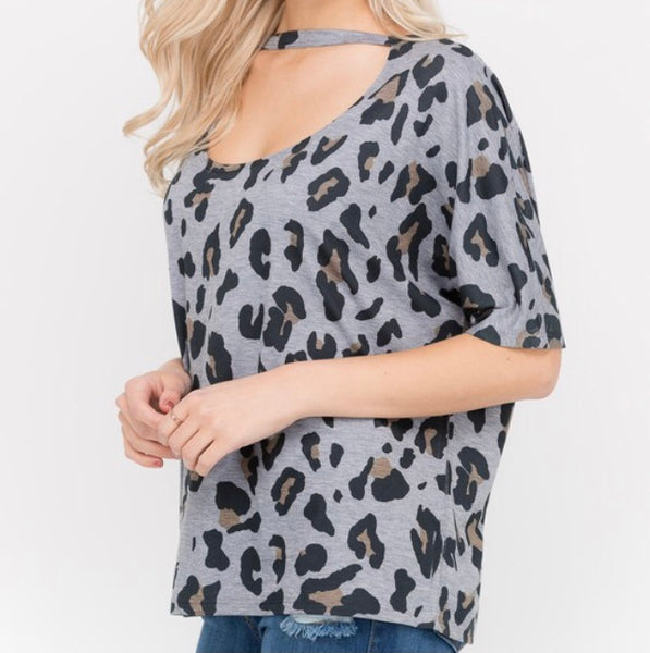 Leopard print choker neck top