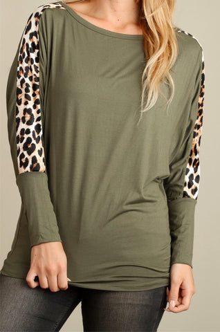 Olive animal print sleeve top