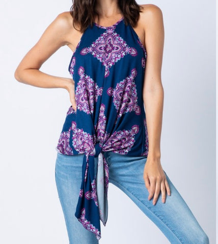 Navy/orchid floral tank