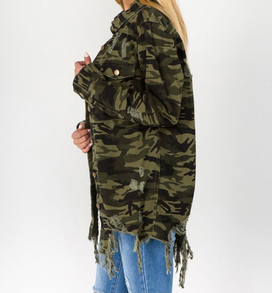 Distressed Camo shirt jacket