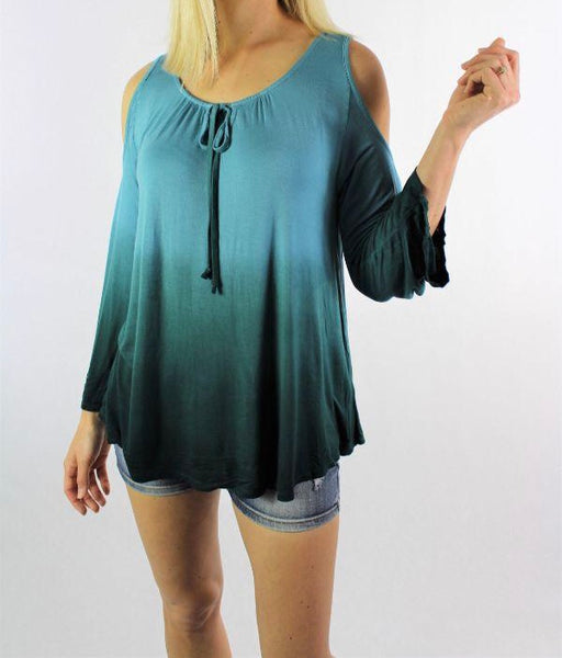 Teal ombré cold shoulder top