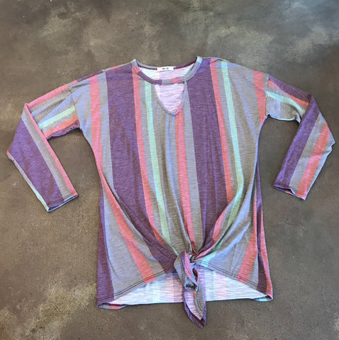 Multi stripe keyhole front tie top