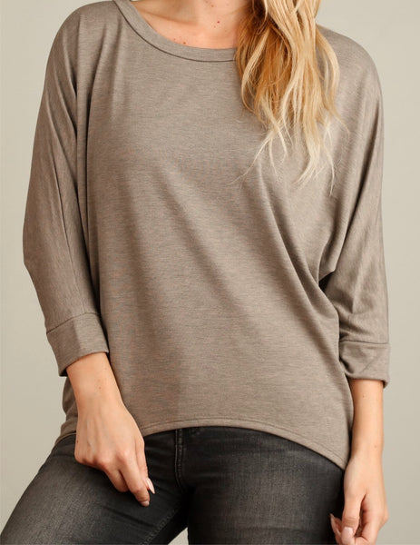 Mocha french terry dolman top