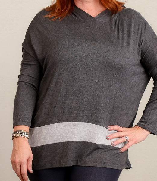 Plus charcoal color block hoodie