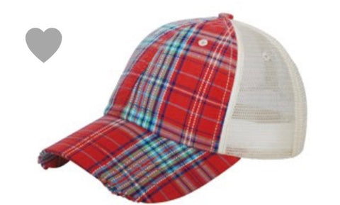 Red plaid trucker hat