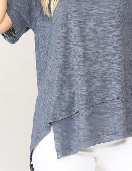 Short sleeve split neck top