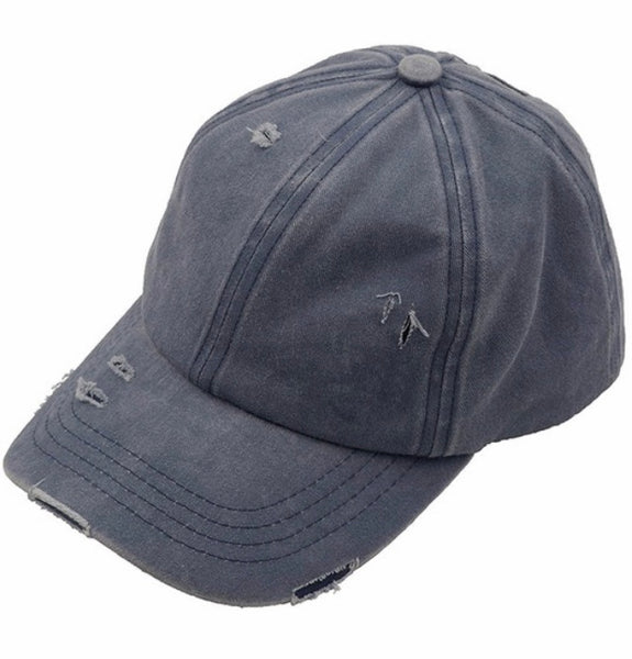 C.C. Distressed ladder ponytail hat