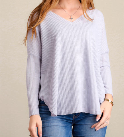 Grey thermal v-neck top