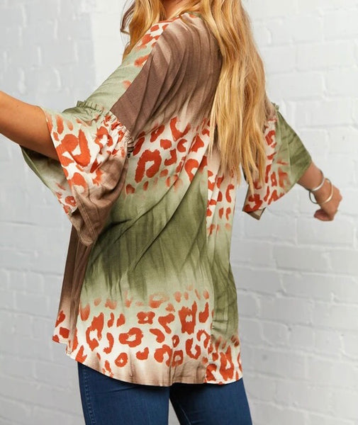Plus olive & rust animal print top