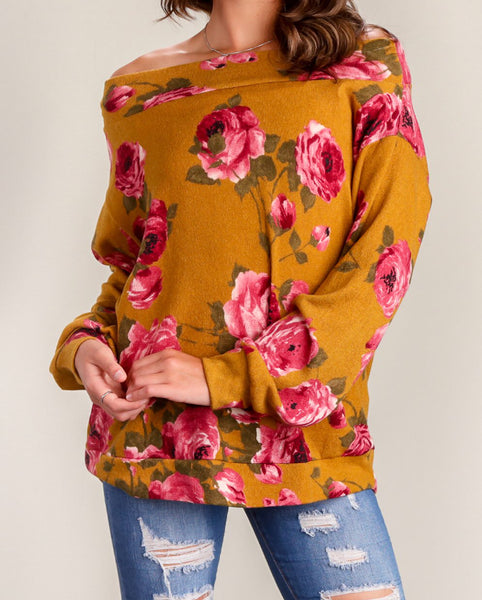Mustar floral  off shoulder top