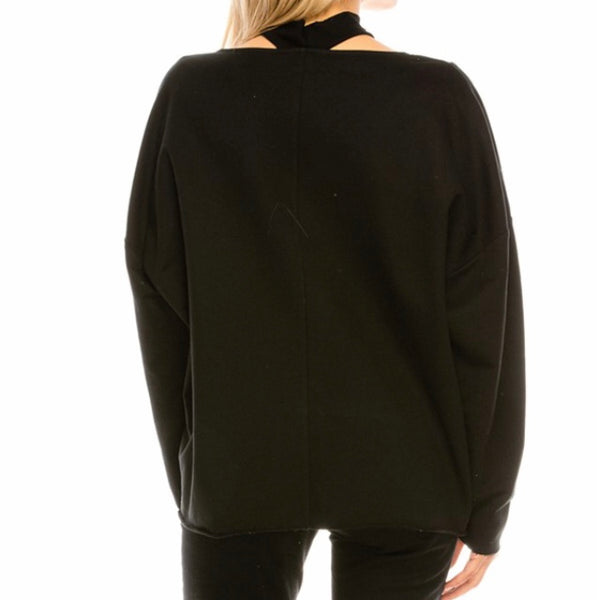 Black v-neck choker sweater