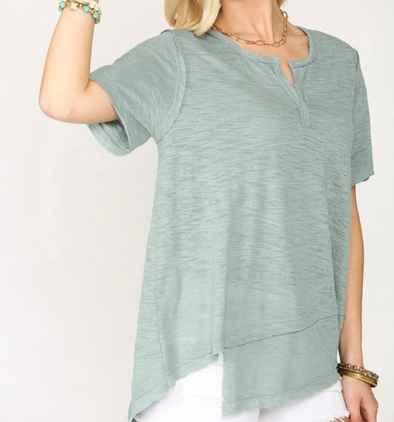 Short sleeve split neck top
