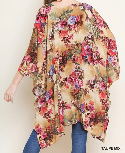 Taupe floral mix kimono