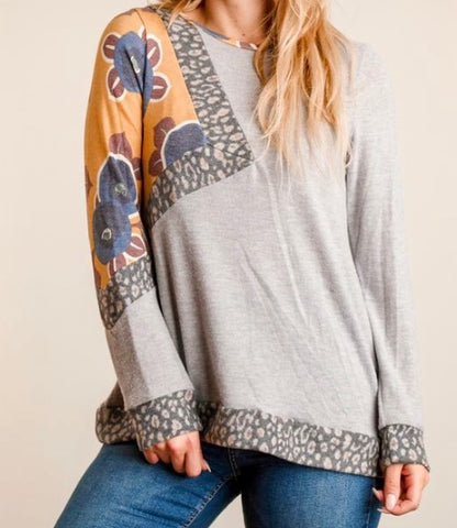 Grey & yellow design top