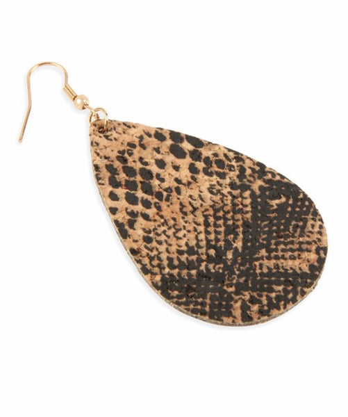 Snake skin print cork earrings