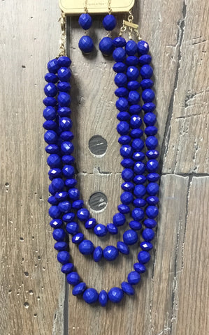 Necklace royal blue multi layer bead