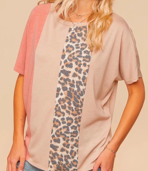 Plus Peach/khaki/leopard top