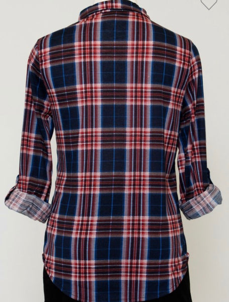 Navy/mauve plaid top
