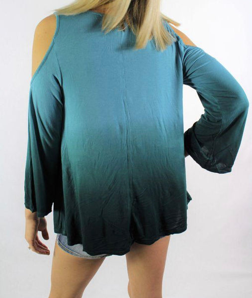 Teal ombré cold shoulder top