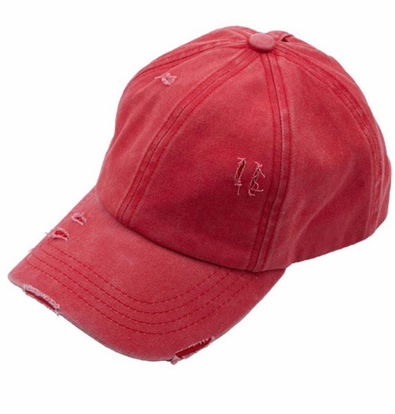 C.C. Distressed ladder ponytail hat