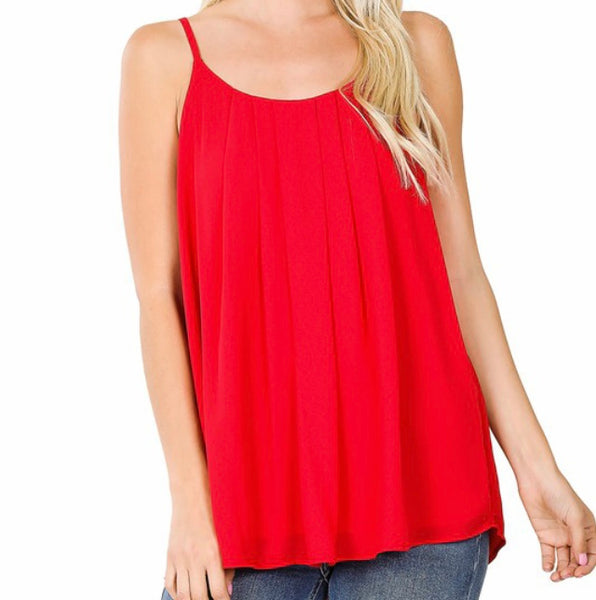 Pleated spaghetti cami
