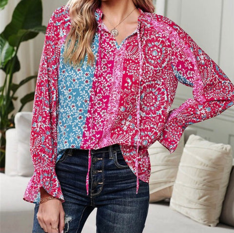 Pink/teal boho top