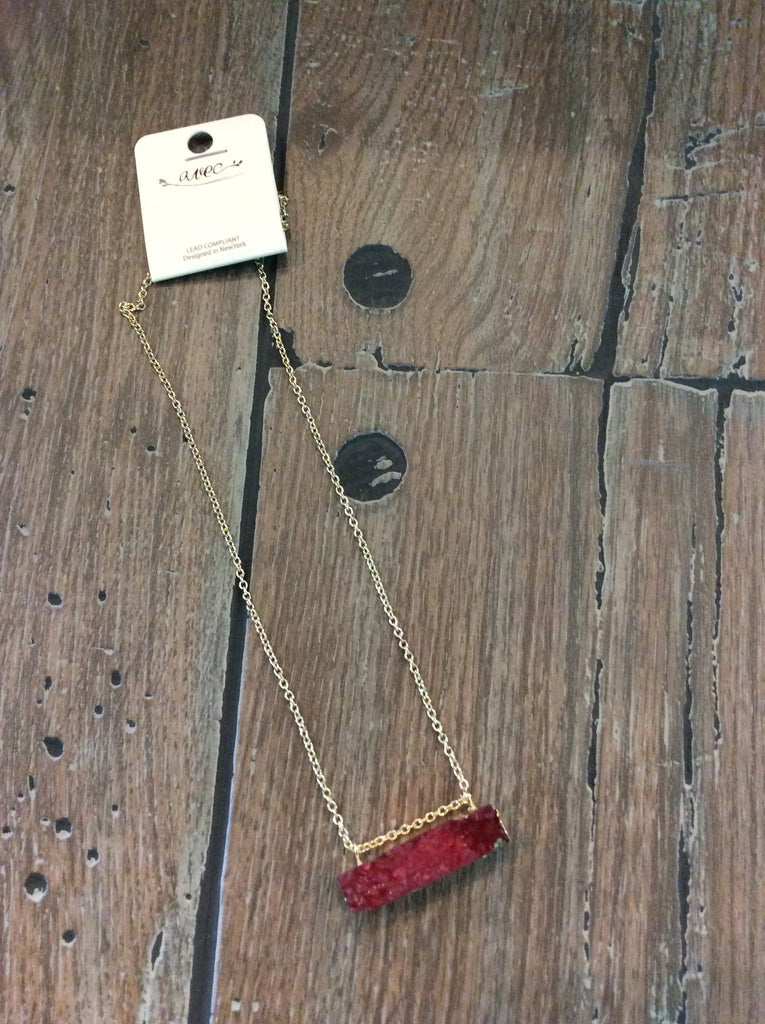 Necklace, magenta stone bar pendant