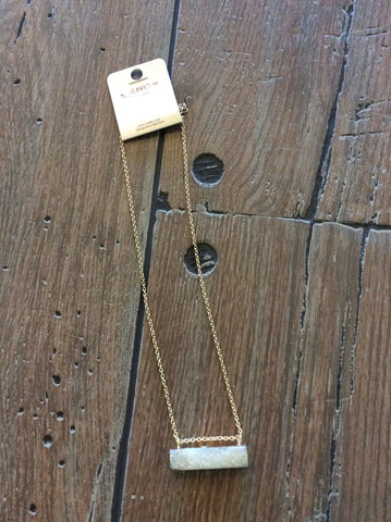 Necklace, white stone bar pendant