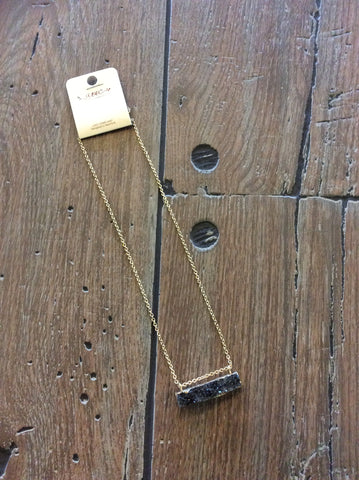 Necklace, black stone bar pendant