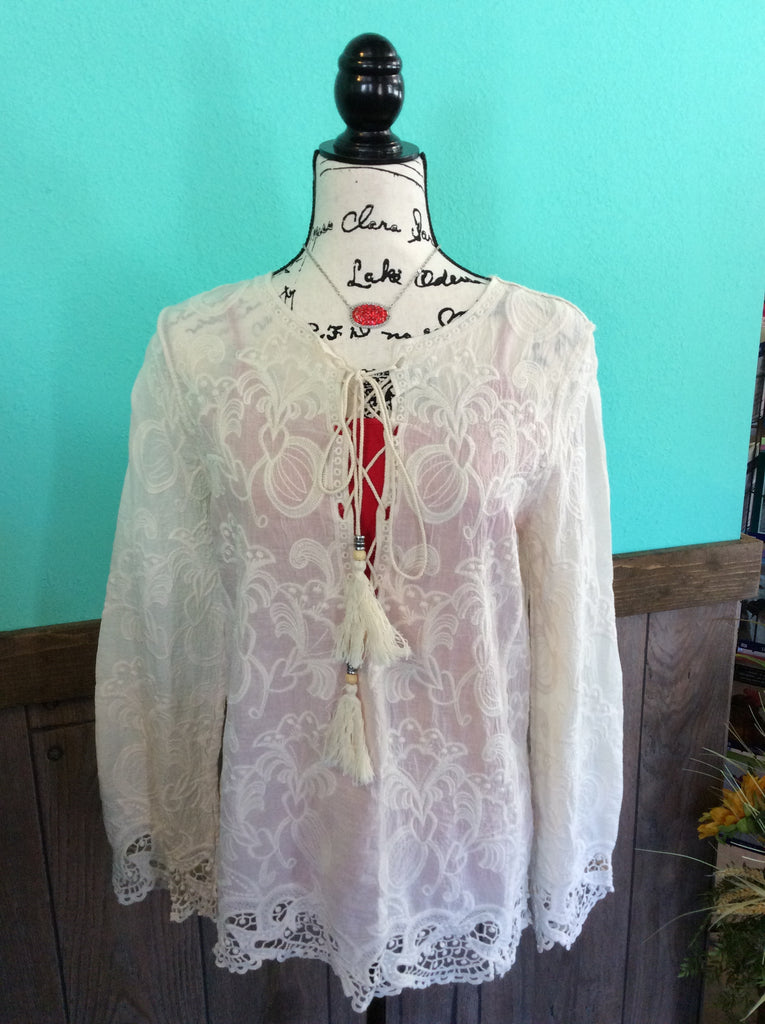 Off white embroidered lace detail top