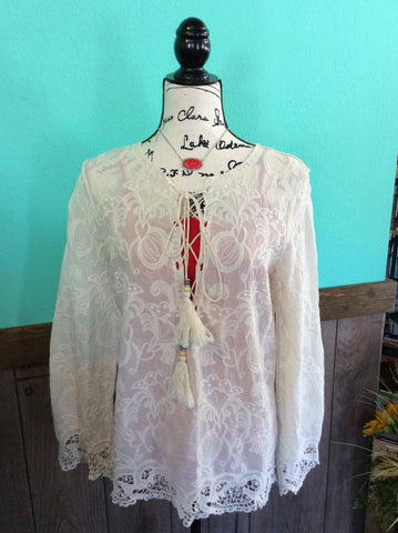 Off white embroidered lace detail top