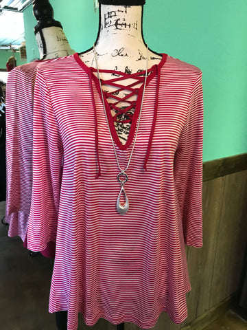 Raspberry striped v neck