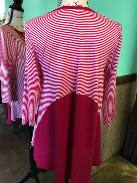Raspberry striped v neck