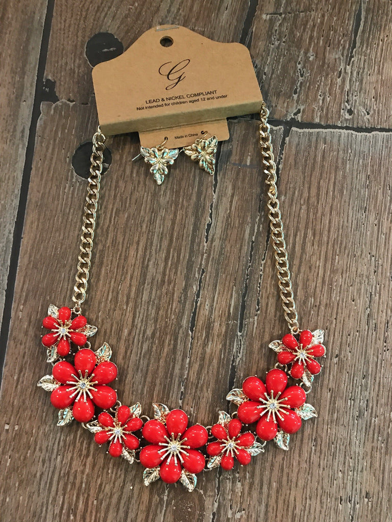 Necklace, red flower