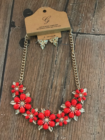 Necklace, red flower